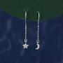 Sterling Silver Asymmetric Star And Moon Cz Drop Earrings, thumbnail 1 of 12