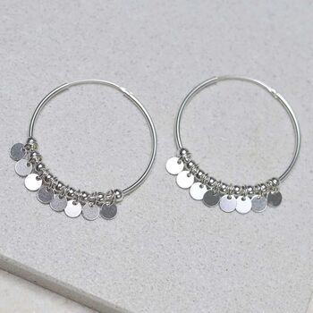 Sterling Silver Sequin Hoop Earrings, 5 of 7
