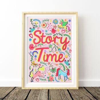 Pink Story Time Print, Reading Nook Illustration, Girls Room Wall Art, 4 of 12