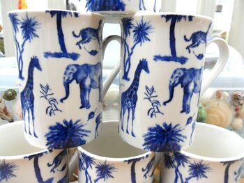 Set Of Six Straight Mugs In Blue Safari Design, 4 of 12