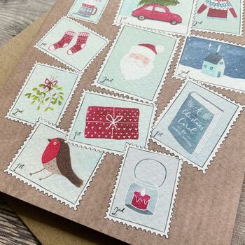 Pack Of Illustrated Christmas Postage Stamp Cards, 2 of 4