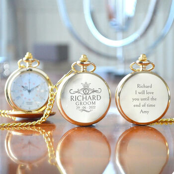 Personalised Groom Pocket Watch With A Crown Design, 4 of 6