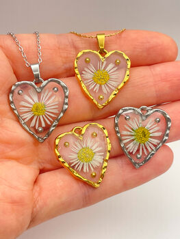 Heart Earrings With Daisy Flowers And Silver Beads, 2 of 10