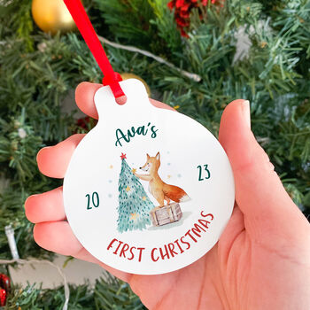Personalised First Christmas Metal Ornament With Name, 3 of 5