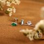Sterling Silver Extra Tiny Genuine Green Onyx Droplet Stud Earrings, thumbnail 2 of 10