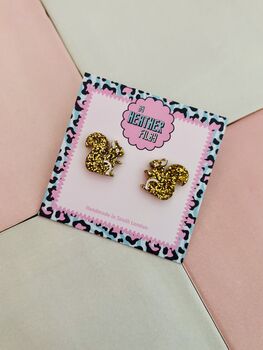 Squirrel Glitter Resin Studs / Forest Lover Gift / Cute Wildlife Accessories / Handmade Jewellery, 3 of 5