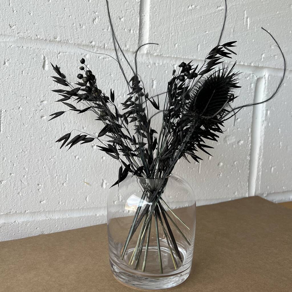 All Black Dried Flowers With Vase Set By Black and Bow Flower Co