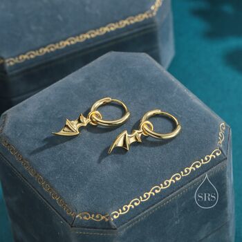 Sterling Silver Bat Wing Huggie Hoop Earrings, 5 of 11