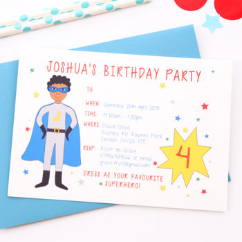 Superhero Personalised Birthday Party Invitations, 4 of 6