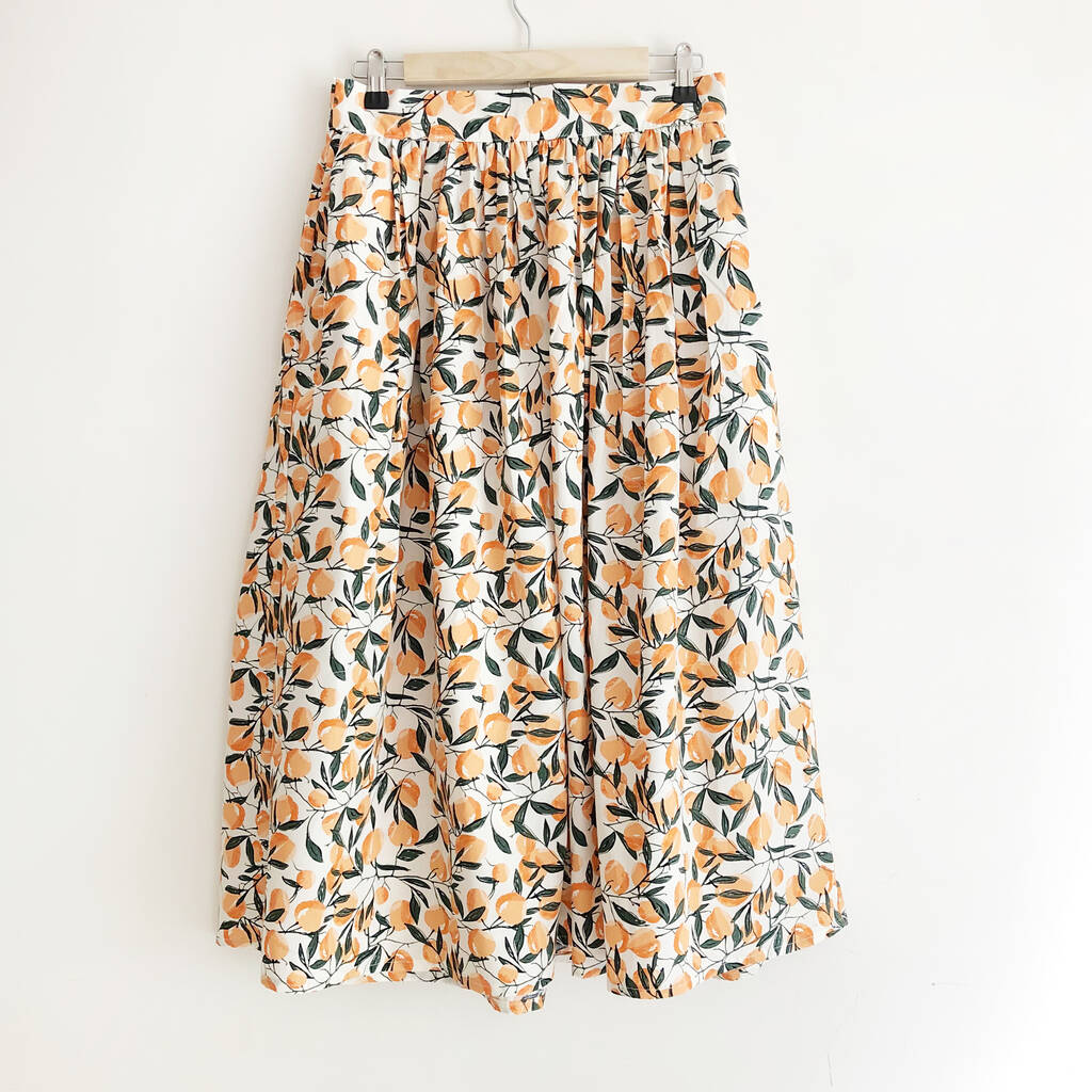 Peach Print Cotton Midi Skirt, 1 of 6