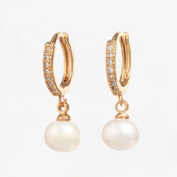 Shinju 18 K Gold Plated Pearl Hoops Huggies, 5 of 6