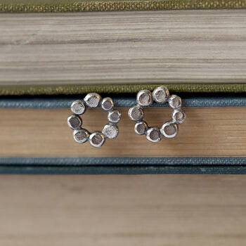 Sterling Silver Pebble Circle Stud Earrings, 4 of 7