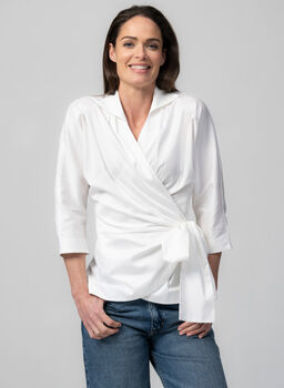 Abigail Ivory Wrap Cotton Blouse, 5 of 6