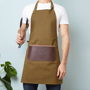 Personalised Canvas And Leather Kitchen Apron, 2 of 12