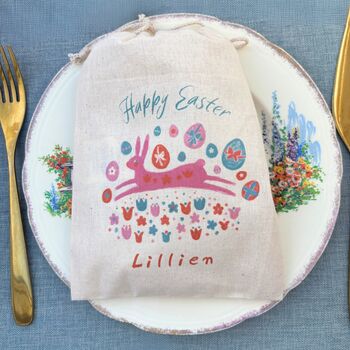 Personalised Girls Easter Gift Bag With Seeds: Pink Scandi Folk Rabbit, 5 of 5