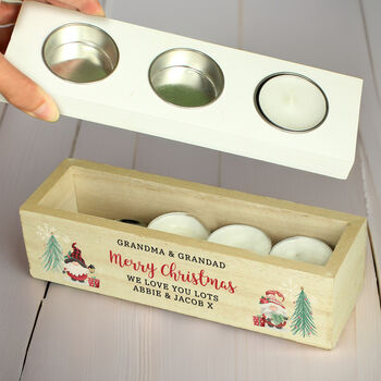 Personalised Christmas Gonk Triple Tea Light Box, 4 of 5