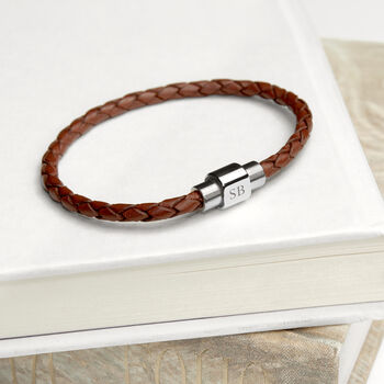 Personalised Men's Burnt Sienna Woven Leather Bracelet, 2 of 6