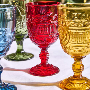Set Of Four Vintage Embossed Coloured Wine Glasses, 9 of 9