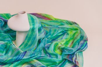 100% Mulberry Silk Scarf, Light Green And Rainbow, 4 of 6