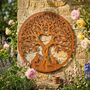 Dog And Cat Heart In Oak Tree Steel Garden Sculpture, thumbnail 1 of 2
