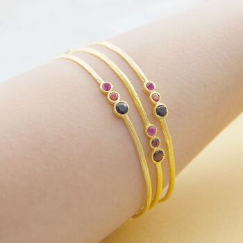 Triple Stone Garnet And Ruby Gold Birthstone Bangle, 2 of 6