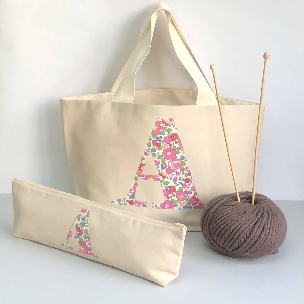 Liberty Print Initial Knit Bag/ Needle Case/ Set, 1 of 9