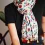 Vintage Red Yellow Dainty Flower Motifs Scarf, thumbnail 4 of 9
