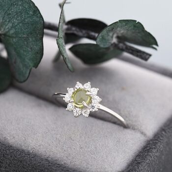 Genuine Peridot Halo Ring In Sterling Silver, 6 of 11
