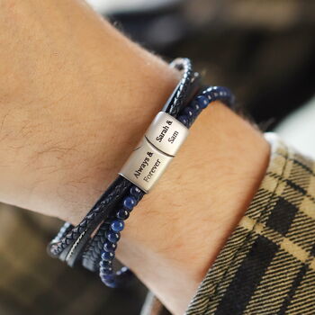 Men's Personalised Blue Stainless Steel Lapis Lazuli Leather Bracelet, 4 of 8