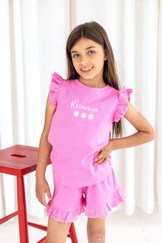 Personalised Embroidered Daisy Lace Trim T Shirt And Short Set, 3 of 12