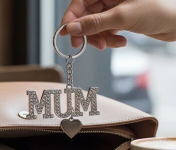 Mother’s Day Silver Diamanté “Mum” Bag Keyring, 2 of 3