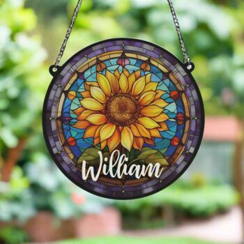 Sunflower Personalised Stained Glass Effect Suncatcher, 6 of 7