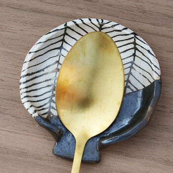 Black Herringbone Ceramic Spoon Rest, 5 of 10