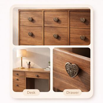 Vintage Heart Engraved Brass Cabinet Knob, 6 of 9