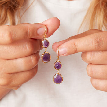 Purple Amethyst Double Gemstone Dangle Earrings, 5 of 12