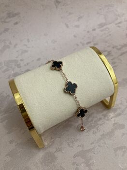 Rose Gold Black Clover Bracelet, 5 of 6