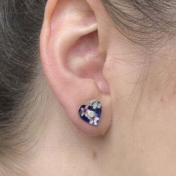 Jasmine Blue Floral Heart Stud Earrings In A Tin, 2 of 3