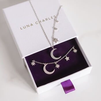 Moon And Star Charm Gift Set | Necklace And Bracelet, 5 of 8