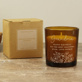 Personalised Wild Flowers Scented Candle In Amber Glass Jar – Floral Gift For Her, 4 of 6