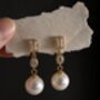 Pearl Drop Bezel Set Moissanite Drop Earrings In 14k Gold Sterling Silver, thumbnail 1 of 12