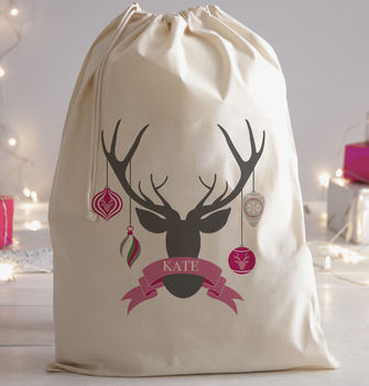Personalised Stag Christmas Present Sack, 2 of 2