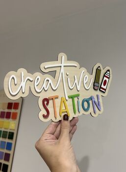Wooden Playroom Creative Station Sign Colouring Drawing Activity Station For Children’s Bedroom/Playroom Decor, 2 of 4