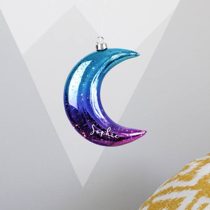 Ombre LED Personalised Nursery Hanging Moon Decoration, 1 of 12