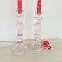 Pair Of Pink Glass Candlesticks ~ Two, thumbnail 3 of 5