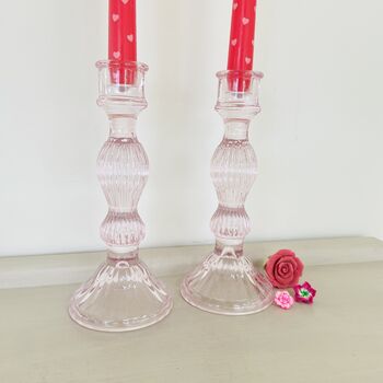 Pair Of Pink Glass Candlesticks ~ Two, 3 of 5