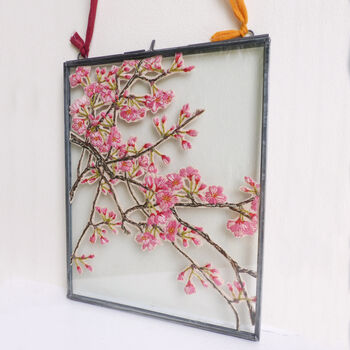 Framed Cherry Blossom Embroidered Artwork, 4 of 6