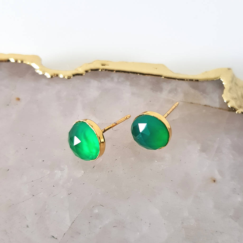 Gold Stud Earrings With Green Onyx By Misskukie | notonthehighstreet.com