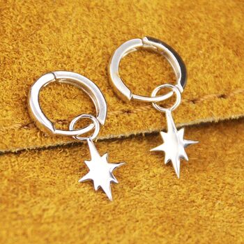 Sterling Silver Shining Star Hoop Earrings, 5 of 8