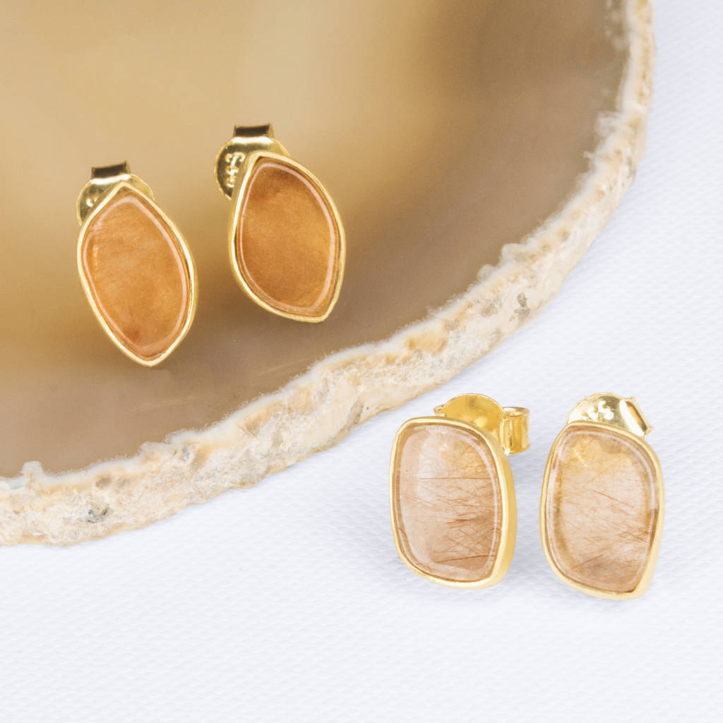 Gold Apricot Rutilated Quartz Earrings By Embers