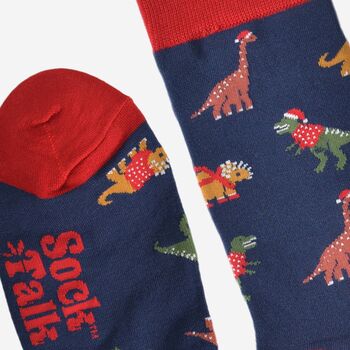 Men's Bamboo Socks Christmas Dinosaurs, 4 of 5